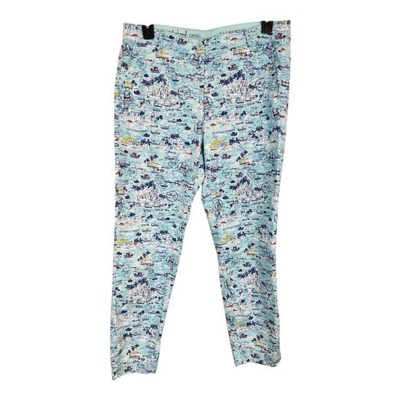 Talbots The Weekend Chino Pant in Aqua Blue w/ Tropical Scenic Print Size 12 - Picture 3 of 15